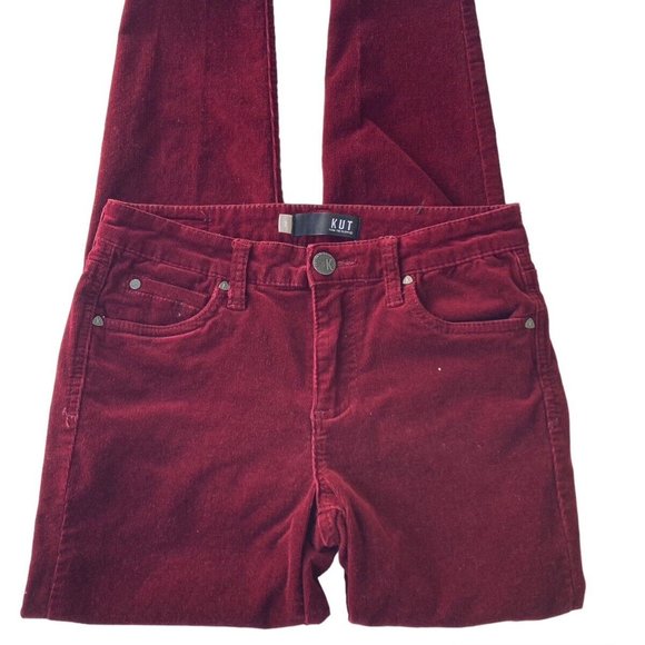 Kut Form the Cloth Corduroy Pants Size 2 Dark Burgundy Slim Fit 5 Pocket Cotton - Picture 1 of 4